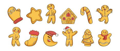 Gingerbread cookies Christmas large set. Vector illustration on a white background