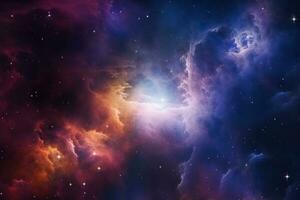 ai generado vibrante espacio antecedentes con arremolinándose nebulosas, estrellas, y un cósmico extensión para texto foto