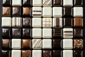 AI generated many chocolate blocks on one table photo