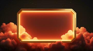 AI generated neon frame floats next to cloud of glowing lights photo