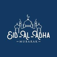 Eid al-Adha handwriting. Eid Al-Fitr. Hand drawn modern vector calligraphy with mosque isolated on white background for Muslim holiday Eid al-Fitr or Eid al-Adha, Vector Illustration