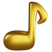 Quaver or eighth note metallic gold clipart flat design icon isolated on transparent background, 3D render entertainment and music concept png