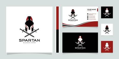 Spartan logo and vector design helmet and head with business card design