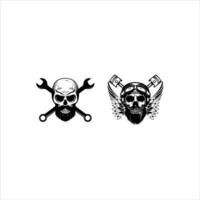 vector monochrome image on motorcycle theme with skull, wings, engine.