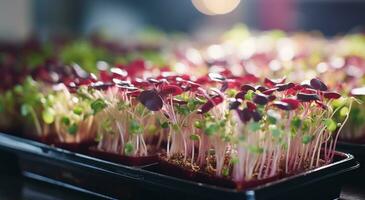 AI generated sprout sprouts in trays, healthy health benefits the modern kitchen photo