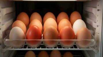 ai generado varios huevos son metido en el refrigerador foto