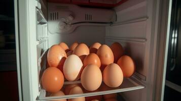 ai generado varios huevos son metido en el refrigerador foto