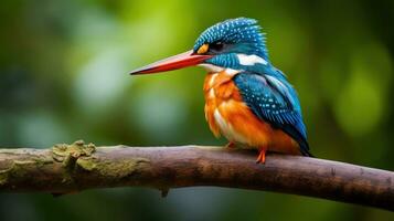 ai generado un vistoso martín pescador encaramado en un árbol rama foto