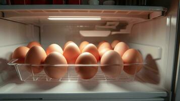 ai generado varios huevos son metido en el refrigerador foto