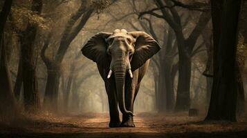 AI generated A regal and majestic elephant, its massive form dwarfing the trees around it photo