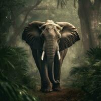 AI generated A regal and majestic elephant, its massive form dwarfing the trees around it photo