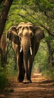 AI generated A regal and majestic elephant, its massive form dwarfing the trees around it photo