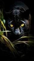 AI generated A sleek and powerful black panther prowls through the underbrush photo