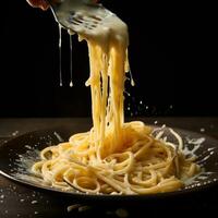 AI generated the spaghetti is being poured into a spoon photo
