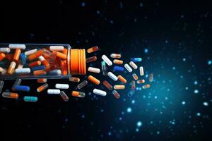 AI generated pills falling down the side of a bottle photo