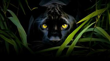 AI generated A sleek and powerful black panther prowls through the underbrush photo