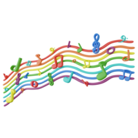 Music rainbow color melody notes wave clipart flat design icon isolated on transparent background, 3D render entertainment and music concept png