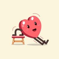 Vector cartoon heart character doing exercise with bench