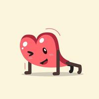 Vector cartoon heart character doing push up