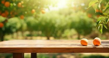 AI generated an orange orchard and table are in the background photo