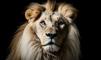 AI generated black background with white lion photo
