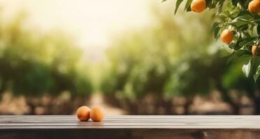 AI generated an orange orchard and table are in the background photo