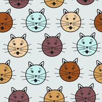 Cute cats seamless pattern. Cartoon kittens in colorful circles. Cats heads emoticons vector isolated. Print design for clothes, fabric, textiles, postcards. Feline domestic trendy pet. Set of faces