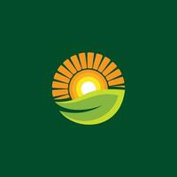 leaf and sun logo design vector