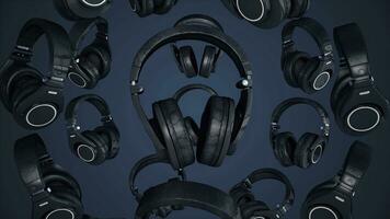 3D illustration rotating Headphones. Gray Headphones isolated on color background. Falling headphones photo