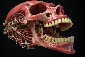 ai generado 3 re representación ilustración de humano anatomía, animación de un doloroso mandíbula, ai generado foto