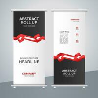 modern business roll up banner design with red ribbon vector