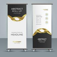 modern business roll up banner design with golden ribbon vector