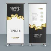 modern business roll up banner design with golden ribbon vector