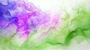 AI generated Watercolor illustration in trendy green and lavender shades. A delicate airy plume of colored smoke. Watercolor illustration. photo