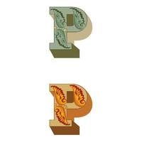 Art Federal Initial Caps Font Capital Letter P vector design