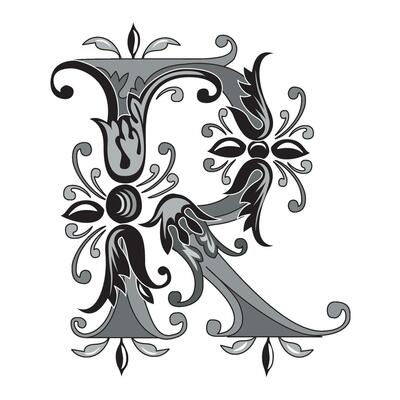 Vincente Initial Caps Font Capital Letter R vector design