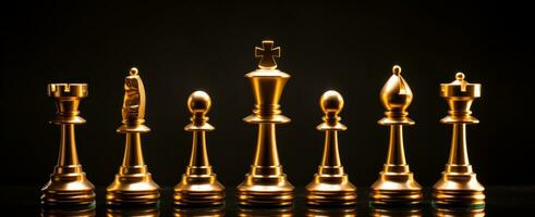 AI generated gold chess pieces on a dark background photo