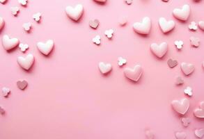 AI generated there are many pink hearts scattered on a pink background photo