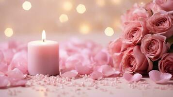 AI generated Wedding background, candles, delicate decor, and space for love-filled declarations photo