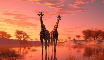 AI generated two giraffes in an arid wilderness photo
