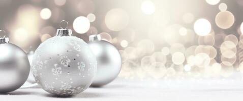 AI generated white and silver christmas balls and lights photo