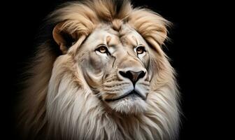 AI generated black background with white lion photo