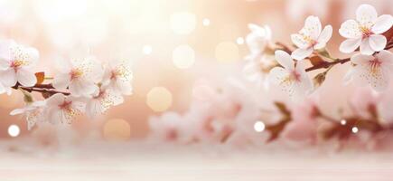 AI generated white spring background with cherry blossoms photo