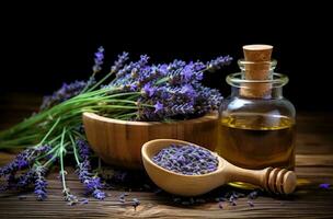 AI generated lavender aromatherapy essentials photo