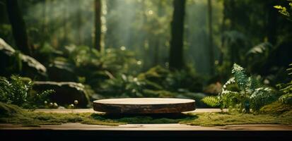 AI generated a wooden platform floating in the forest photo
