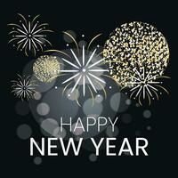 Vector New Year Abstract golden fireworks and golden gradient numbers on dark background