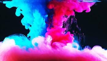 AI generated abstract colorful pink and blue dye in water on dark background. photo