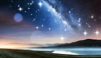 AI generated abstract and surreal landscape, with stars shining in the night sky,. photo