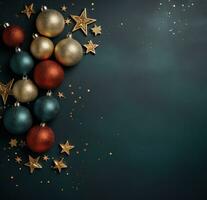 AI generated golden christmas decoration on dark background photo