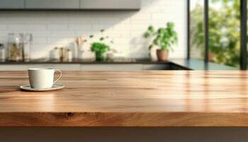 AI generated the counter top of a kitchen is white and wooden photo